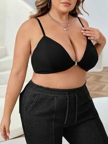 SHEIN CURVE+ 加大码女式黑色交叉后背前扣吊带背心