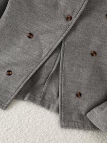 Genkimix Kids Tween Girls' Elegant Long Sleeve Stand Collar Thick Casual Minimalist Gray Coat, Autumn/Winter - Grey - View 5