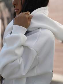 SAYEHFBABY Sudadera ancha de mujer de manga larga y capucha con estampado minimalista casual, Camisetas de manga larga - Blanco - Ver 3