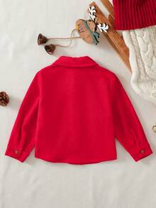 Cozy Pixies 男婴圣诞红色圣诞老人图案翻领长袖纽扣衬衫，百搭舒适 - 紅色 - 查看 2