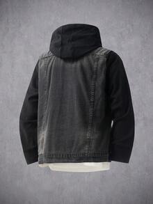 Manfinity Denimwave Manfinity 街头风男士口袋毛边阔腿牛仔裤，Y2K 原宿风宽松牛仔裤，Y2K 朋克酸洗蓝，适合宽松街头风格 - 黑色 - 查看 2