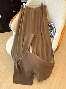 GlowEve CURVE Pantalon ample en polaire de couleur unie avec cordon de serrage, grande taille, automne/hiver - Tabac - Voir 2