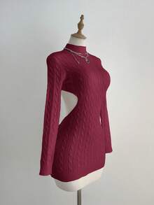 Elamini Sexy Backless Sweater Dress For Women - Burgundy - View 4