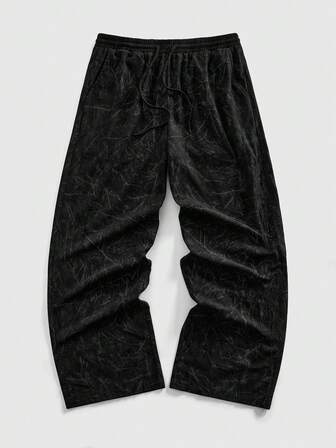 Street Life Pantalon de survêtement à taille cordonnée avec poches, jambes larges en velours côtelé pour hommes