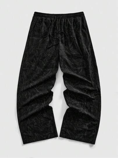 Street Life Pantalones de chándal de pernera ancha con cordón en la cintura y bolsillos para hombre de pana