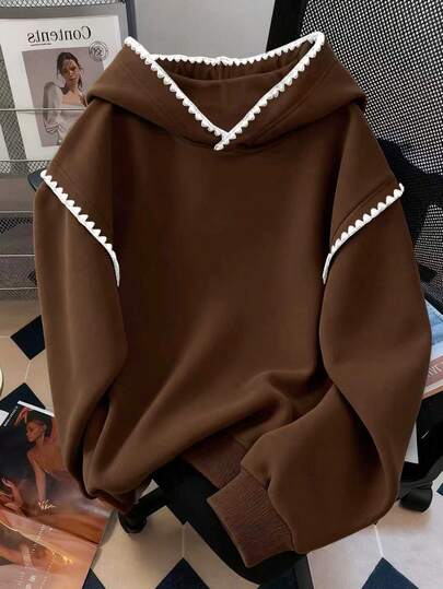 Resyla 女士卫衣，灰色长袖连帽卫衣，休闲风格，高端质感；蓝色贝壳线连帽卫衣，工艺精湛，设计时尚；2025秋冬新款上衣；送给女友、闺蜜的礼物；节日礼物；新年礼物