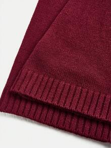 SHEIN Girlism 酒红色露肩喇叭袖短款针织毛衣，适合青少年女孩，秋冬季 - 酒紅色 - 查看 4