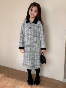 DAZY Korean Style Casual Color Block Long Sleeve Dress For Young GirlSpring/Autumn - Black and White - View 4