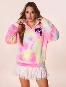 My Little Pony X SHEIN 女士休闲扎染独角兽刺绣毛绒卫衣，秋冬可爱卫衣蓬松卫衣Y2K扎染卫衣 - 粉色 - 查看 3