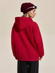 Exploreva Sweat-shirt à capuche femme avec imprimé lettres, manches longues et épaules tombantes, cordon de serrage, pour l'extérieur - Rouge - Voir 4