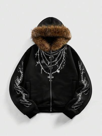 Street Life Men's Casual Letter Chain Print Hoodie Sweatshirt, Autumn/Winter