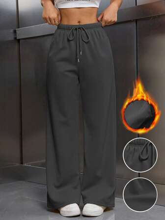 Chiquease Pantalones sueltos con cintura elástica y cordón, forrados térmicamente para mujer