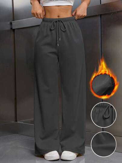 Chiquease 女士保暖内衬松紧腰抽绳宽松裤