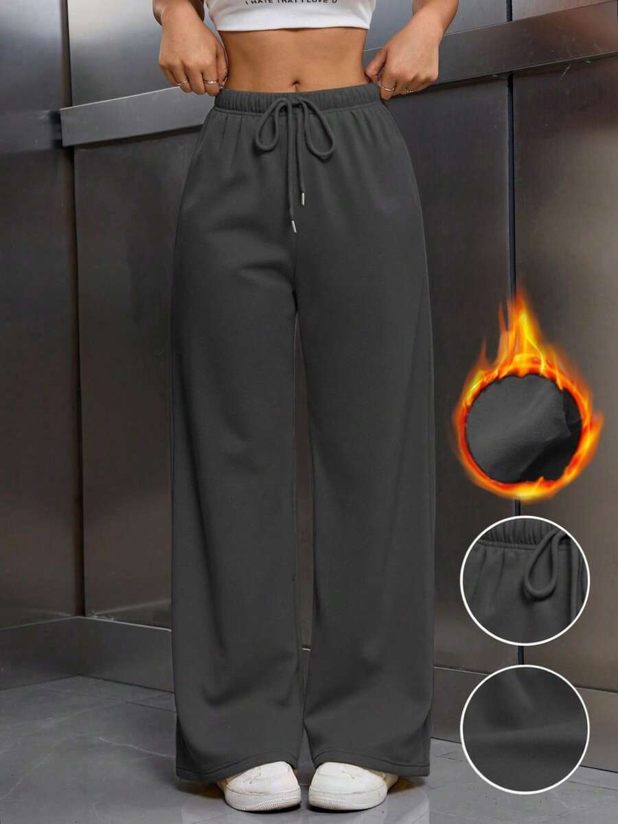 Chiquease 女士保暖内衬松紧腰抽绳宽松裤 - 深灰色 - 查看 1