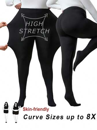 SHEIN CURVE+ Plus Size Svarta Meshfodrade Termofodrade Leggings, Höst/Vinter