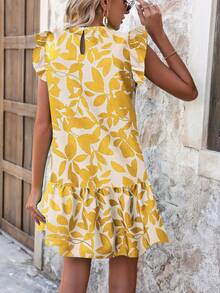 Breezaya Plant Printed Sleeveless Ruffle Hem Sundress Vacation Beach Outfits Women