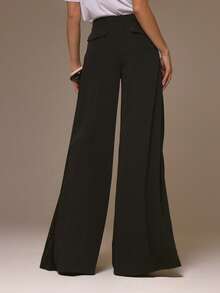 MUSERA Pantalones de pierna ancha con panel de malla y tiro bajo, estilo callejero cool para chica, lindo para otoño, invierno y fiestas de Acción de Gracias - Negro - Ver 4