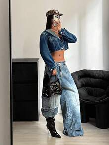 StreetHx Chaqueta vaquera con capucha de manga larga y corta casual para mujer - Azul - Ver 3