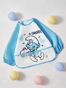SHEIN X The Smurfs 0-3岁可爱卡通婴儿幼儿长袖围裙，防水防污罩衣，采用TPU制成，柔软、轻便、可折叠、便携，适合进食、绘画、户外活动 - 淺藍色 - 查看 7