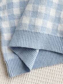 Sparklyn 2pcs/Set Girls Knitted Outfit, Pink Cute Embroidered Rabbit Plaid Sweater + Knitted Mini Skirt, Teenage Girls Long Sleeve V-Neck Pullover, Casual Elegant Style For Autumn/Winter