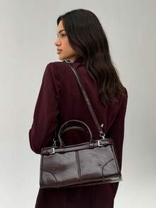 Aloruh 新款时尚手提包，简约优雅斜挎包，PU皮革材质，百搭复古都市风托特包，女士单肩包，日常购物斜挎包，复古风女包 - 咖啡棕 - 查看 8