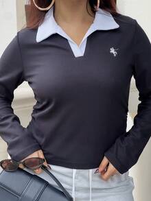 NegzBox Camiseta de manga larga con estampado de caballero en bloques de color, informal, para otoño