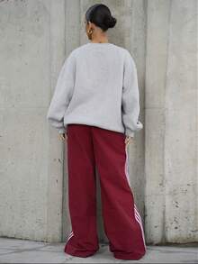 SAYEHFBABY Women's Elastic Waist Casual Loose Striped Sports Pants,Fall - Burgundy - View 2