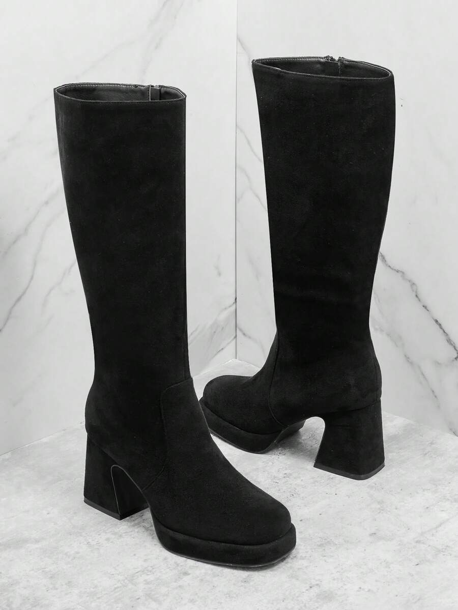 Solezae Women's Fashionable Sexy Faux Suede Platform Knee-High Boots - Black - View 1