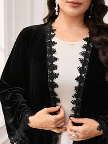 Al Najma 大码女式休闲宽松长袍，长袖阿拉伯风格长袍 - 黑色 - 查看 8