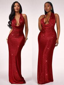Radiana 这款女士优雅奢华性感迷人的黑金亮片垂褶露背修身长裙，适合舞会、情人节、音乐会、宴会、嘉年华、节日庆典、约会之夜、聚会、生日派对、单身派对、鸡尾酒会、正式活动、夜店等场合，完美展现曼妙身姿。 - 紅色 - 查看 11