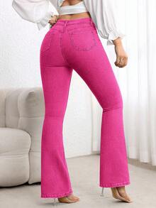 Flexra Women's Casual Everyday Washed Slim Fit Flare Jeans - Pink - View 2