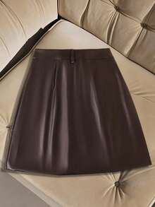 Franclia 女式纯色 PU 皮革 A 字裙，适合上班穿着 - 咖啡棕 - 查看 2