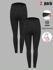 Modmama 2 Stücke Umstandsleggings mit hoher Dehnbarkeit und Taschen - Schwarz - Übersicht 5