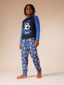 SUMWON Football Soccer Ball Print Raglan Sleeve Pajama Set For Boys Sleepwear Nightwear Comfort For Casual And Vacation - Multicolor - View 1