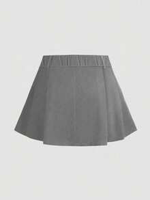 Calvaya Plus Size Women High Waist Black Pleated A-Line Mini Skirt With Safety Shorts - Grey - View 2
