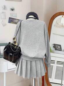 INAWLY 女士休闲运动衫和百褶迷你裙套装，秋季