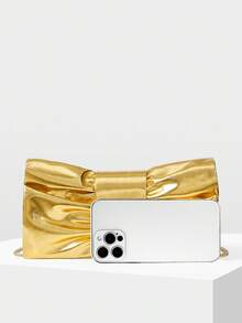 MOTF PREMIUM LADIES' STYLISH AND ELEGANT BOW-SHAPED CLUTCH BAG, DINNER BAG, SUITABLE FOR DATES AND PARTIES - Gold - View 4