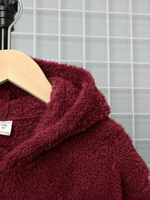 SHEIN Boys' Casual Embroidered Double-Sided Fleece Hooded Pullover Sweatshirt - Red - View 8