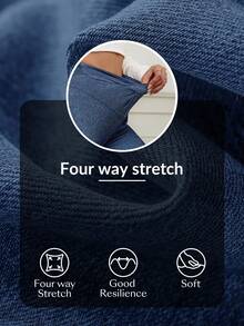 SHEIN Unity Women's High Neck Knotted Waist Casual Versatile Solid Color Jeans - Dark Wash - View 7