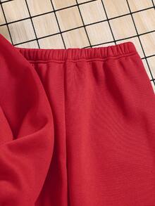 Conjunto de sudadera y pantalón de chándal con letras en relieve - Rojo - Ver 6
