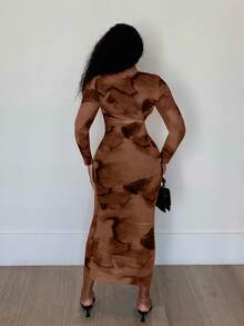 Alexandranx Elegant Gradient Long Sleeve Slim Fit Women's Dress Fall Cloth For Women - Coffee Brown - View 2