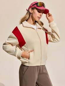 Exploreva Women's Contrast Color Long Sleeve Zipper Front Casual Outdoor Jacket