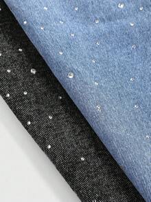 Set de 2 pantalones vaqueros de pierna ancha y suelta con adornos de strass para niñas, azul y negro - Multicolor - Ver 11