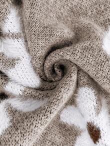 EMERY ROSE Women's Casual Fluffy Flower Pattern Round Neck Drop Shoulder Long Sleeve Knit Pullover Sweater, Autumn/Winter - Mocha Brown - View 7