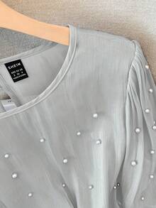 GlowEve 标准尺寸女式法式奢华串珠衬衫 - 淺灰色 - 查看 3