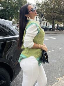 NegzBox 條紋飾邊下擺開叉毛衣背心不帶襯衫