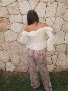 Ambs Edit Áo cánh trễ vai tay dài xếp nếp không đối xứng màu trơn cho nữ, thích hợp cho mùa thu/đông, xuân, lãng mạn, kỳ nghỉ, ngày lễ tình nhân, trang phục hàng ngày, phong cách công chúa, áo sơ mi trắng, sinh nhật, phù dâu - Màu be - Xem 6