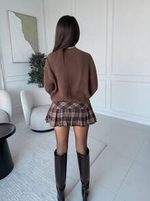 Milla Jasmine كنزة صوفية كنزة بأكمام مرنة وربطة عصرية فضفاضة بني اللون جديد لموسم الخريف/الشتاء