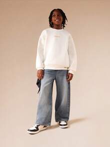 SUMWON Boys Skateboard Graphic Crew Neck Sweatshirt With Back Print Design Casual Pullover - White - View 3