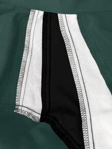 Manfinity Campus Court 男士长袖撞色拉链夹克，秋季款 - 橄欖綠 - 查看 6